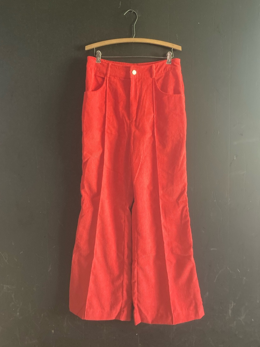 SHEIN Red Corduroy Trousers with Button Waist